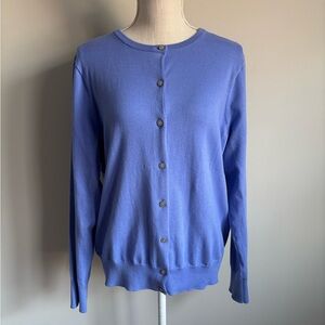 Button Up Crew Neck Cardigan Blue